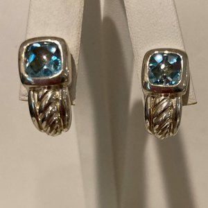 Judith Ripka Silver Earrings with Blue Stones